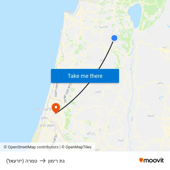 טמרה (יזרעאל) to גת רימון map
