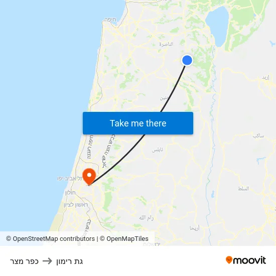 כפר מצר to גת רימון map
