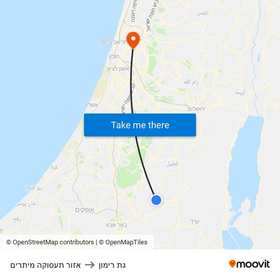 אזור תעסוקה מיתרים to גת רימון map