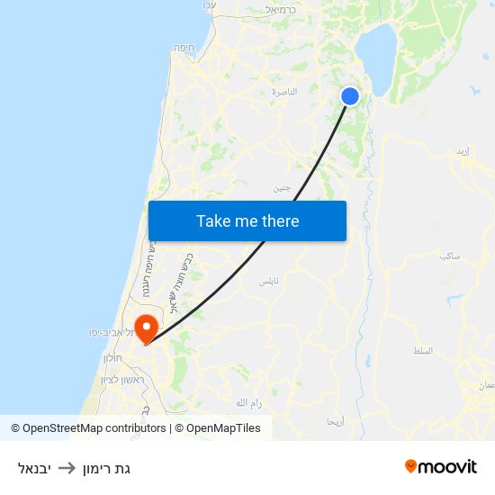 יבנאל to גת רימון map
