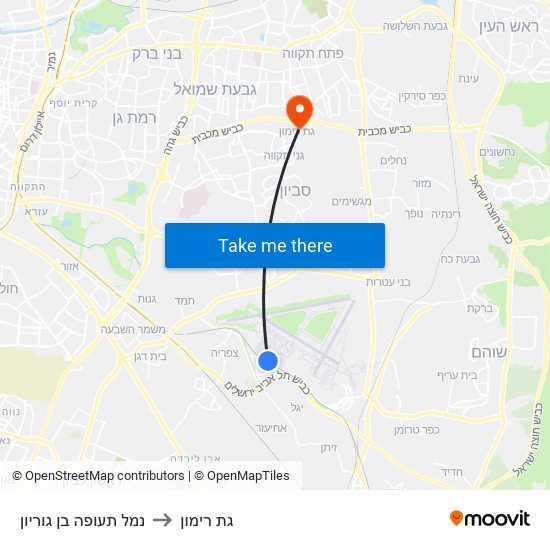 נמל תעופה בן גוריון to גת רימון map