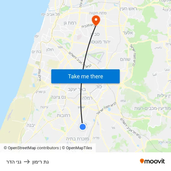 גני הדר to גת רימון map