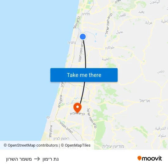משמר השרון to גת רימון map