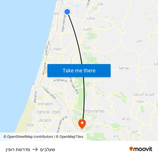 מדרשת רופין to שעלבים map