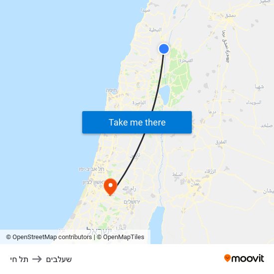 תל חי to שעלבים map