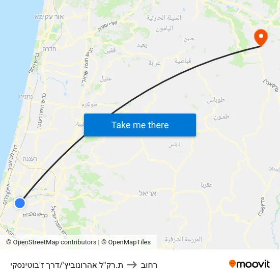 ת.רק''ל אהרונוביץ'/דרך ז'בוטינסקי to רחוב map