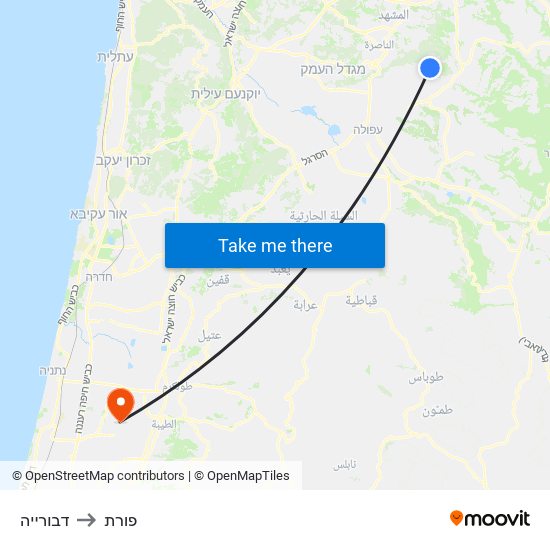 דבורייה to פורת map