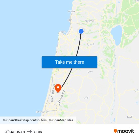 מצפה אבי"ב to פורת map