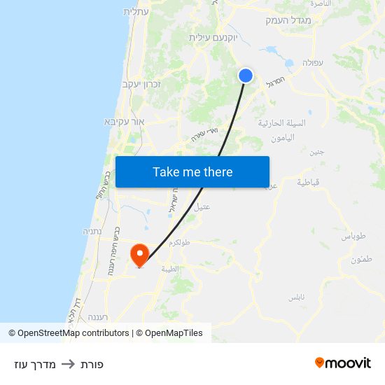 מדרך עוז to פורת map