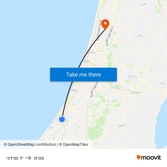 יד מרדכי to פורת map