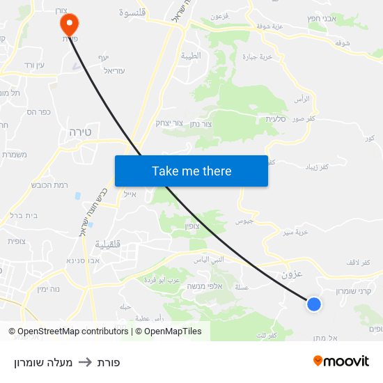 מעלה שומרון to פורת map