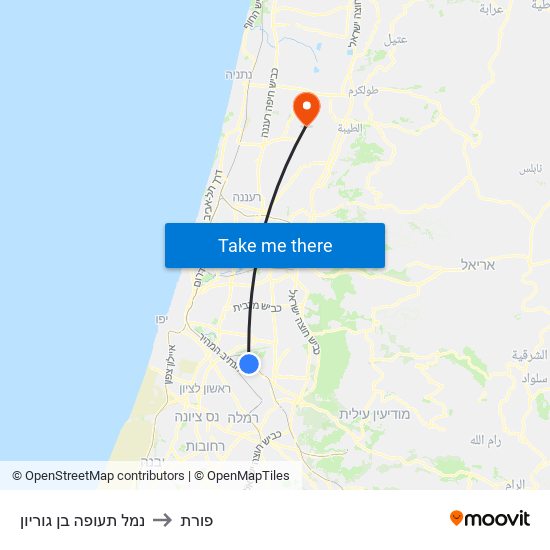 נמל תעופה בן גוריון to פורת map