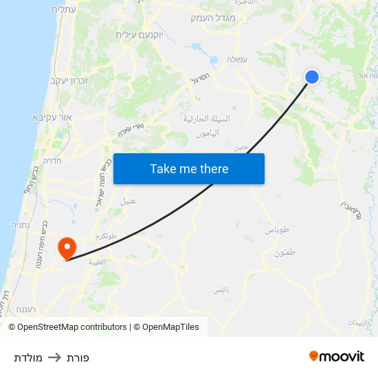 מולדת to פורת map