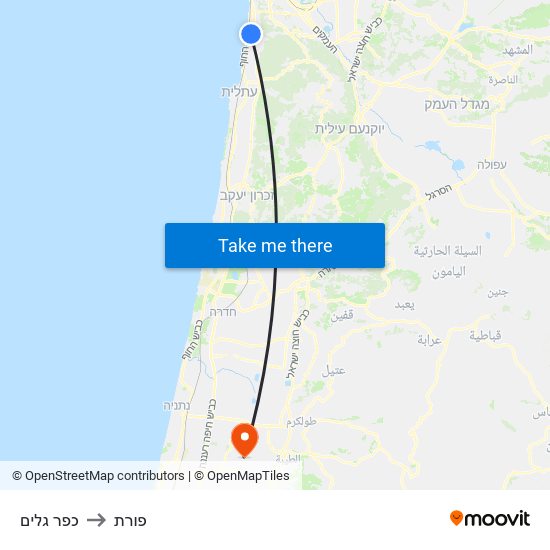 כפר גלים to פורת map