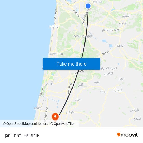 רמת יוחנן to פורת map