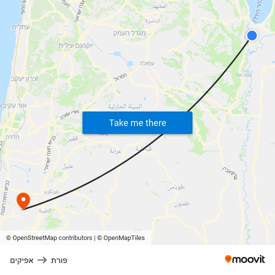 אפיקים to פורת map