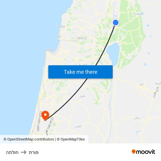 חולתה to פורת map