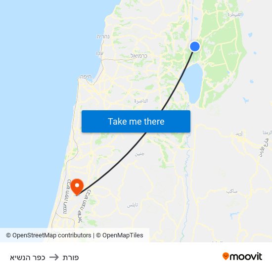 כפר הנשיא to פורת map