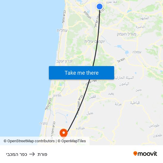 כפר המכבי to פורת map