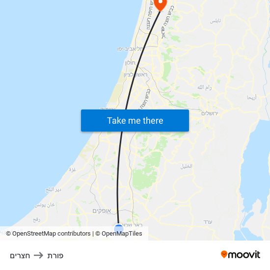 חצרים to פורת map