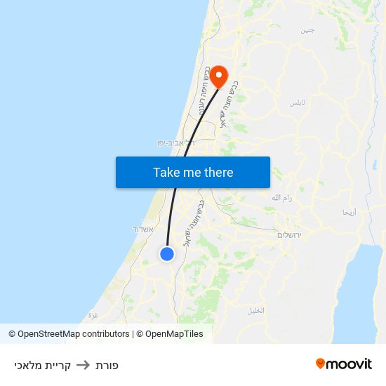 קריית מלאכי to פורת map