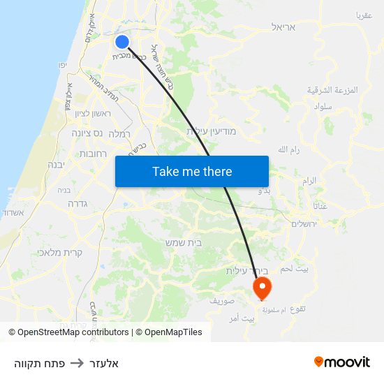 פתח תקווה to אלעזר map