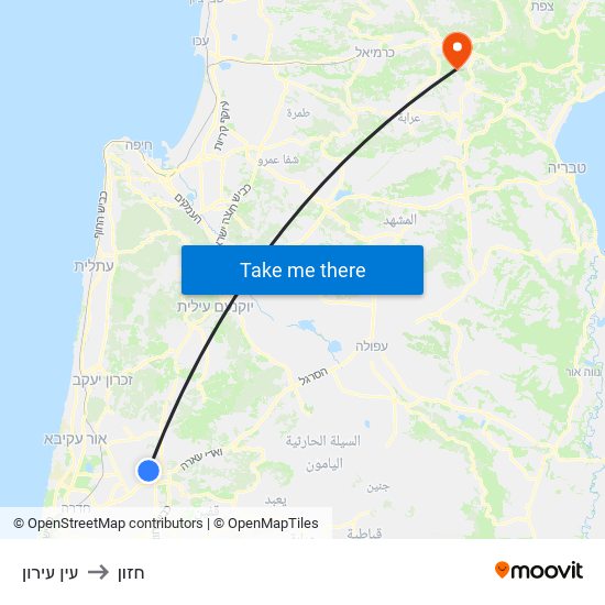 עין עירון to חזון map