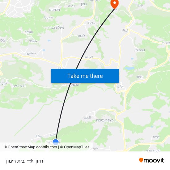 בית רימון to חזון map