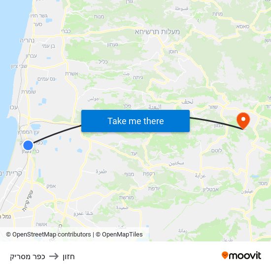 כפר מסריק to חזון map