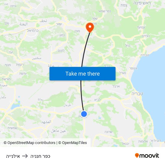 אילנייה to כפר חנניה map