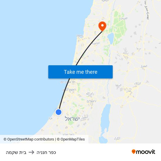 בית שקמה to כפר חנניה map