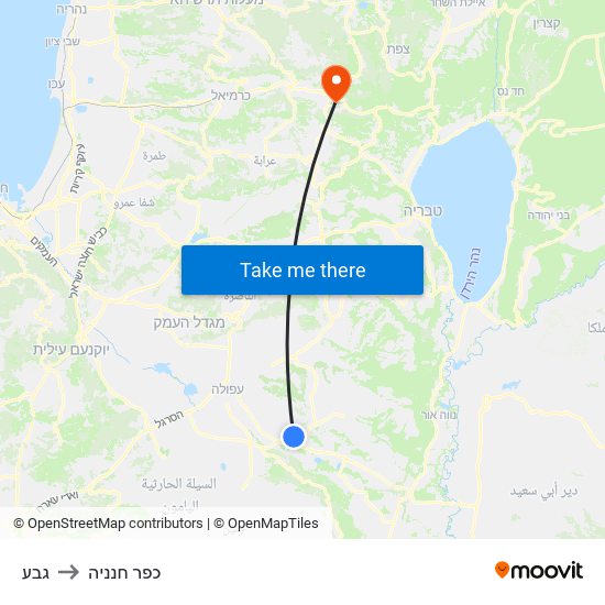 גבע to כפר חנניה map