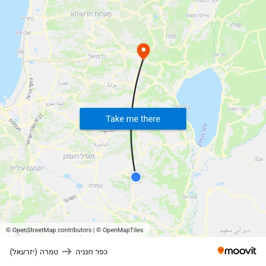 טמרה (יזרעאל) to כפר חנניה map