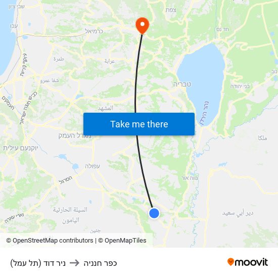 ניר דוד (תל עמל) to כפר חנניה map