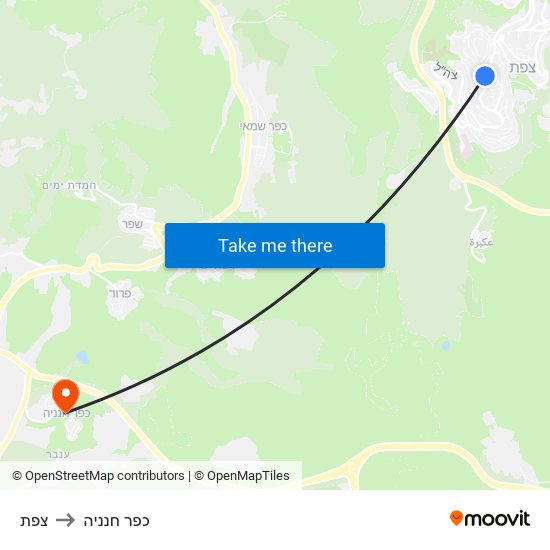 צפת to כפר חנניה map