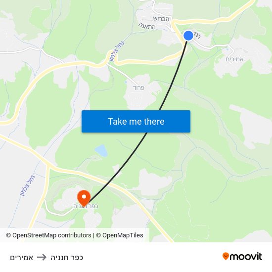 אמירים to כפר חנניה map