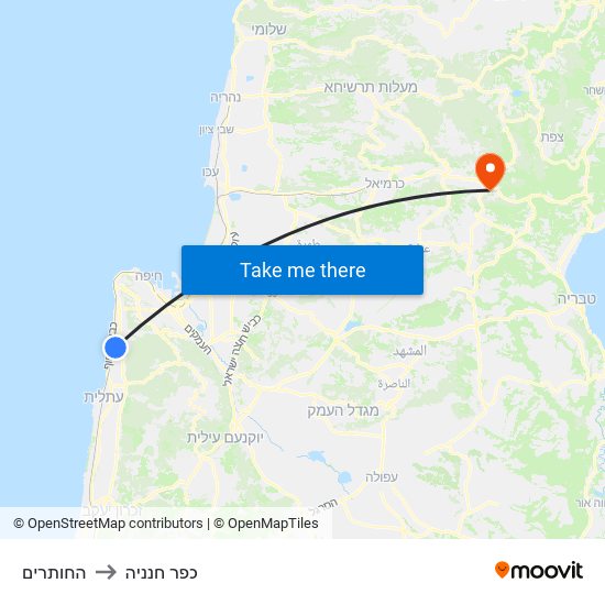 החותרים to כפר חנניה map