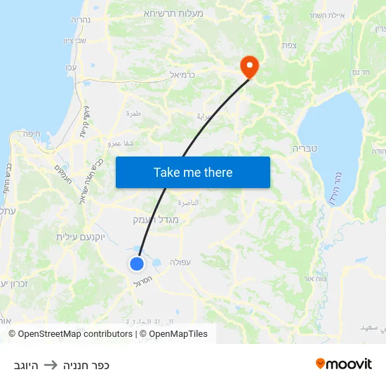 היוגב to כפר חנניה map