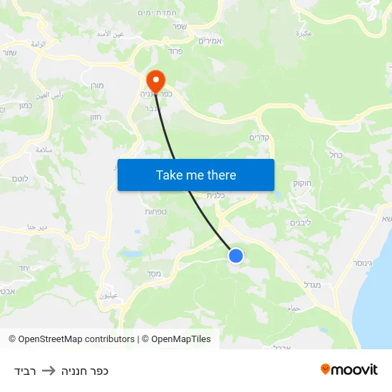 רביד to כפר חנניה map