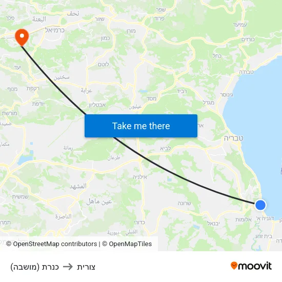 כנרת (מושבה) to צורית map