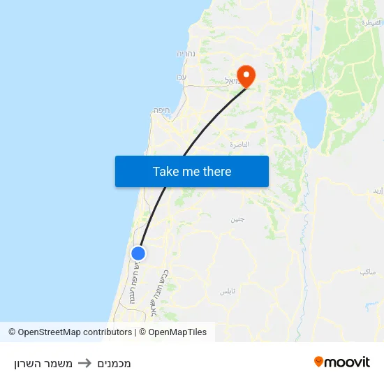 משמר השרון to מכמנים map