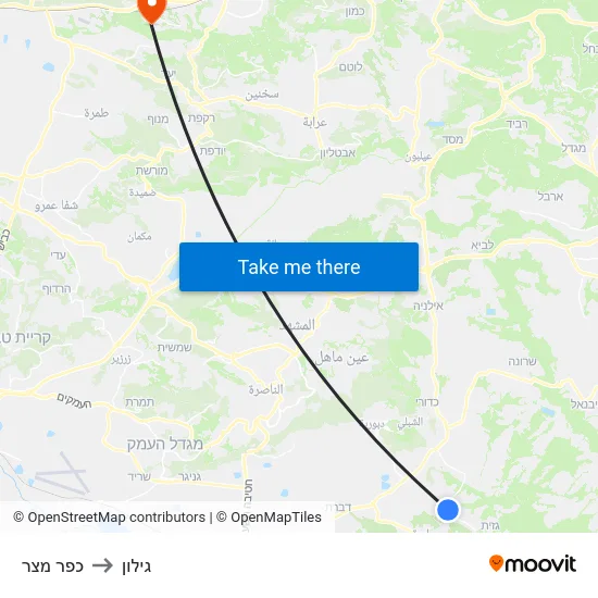 כפר מצר to גילון map