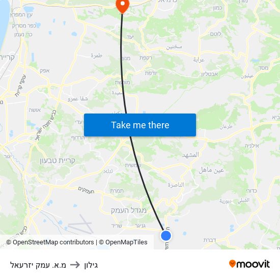 מ.א. עמק יזרעאל to גילון map
