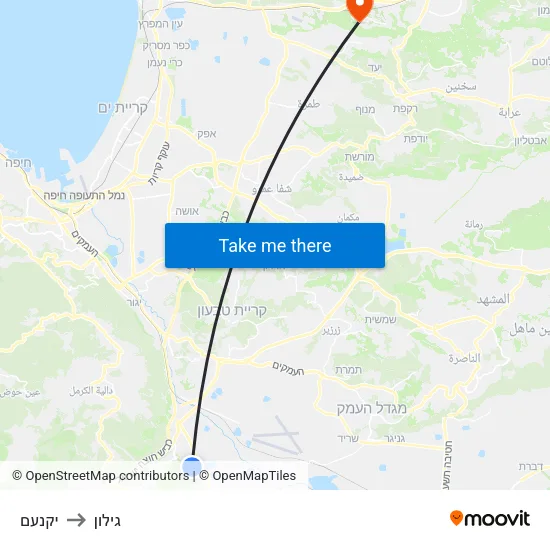 יקנעם to גילון map