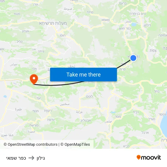 כפר שמאי to גילון map