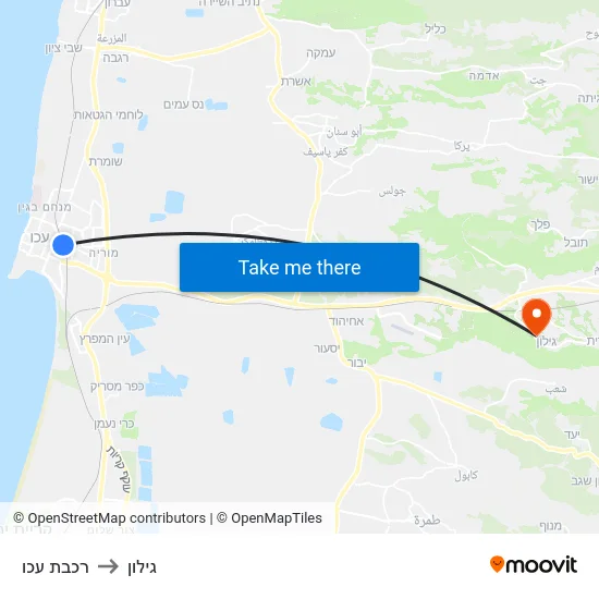 רכבת עכו to גילון map