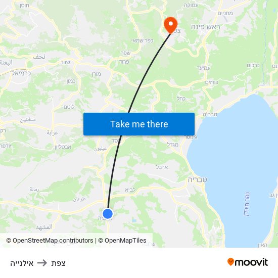 אילנייה to צפת map