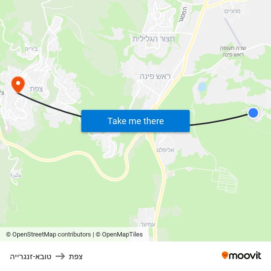 טובא-זנגרייה to צפת map