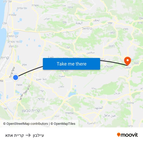 קריית אתא to עיילבון map