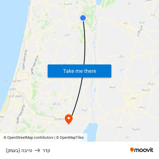 טייבה (בעמק) to קדר map